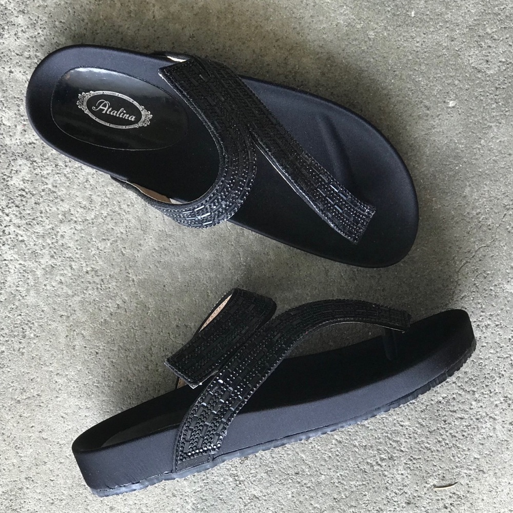 Italina Comfort Black Bling Flatform Slide Sandals - Picture 6 of 8
